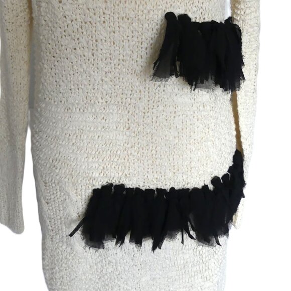 Saralam Hand Knit Handmade Fringe Decor Mini Dress Ivory & Black USA Size XS - Picture 10 of 15